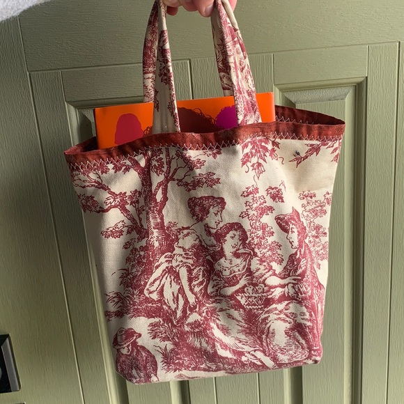 Red Toile Fabric small bucket bag - Picture 2 of 12